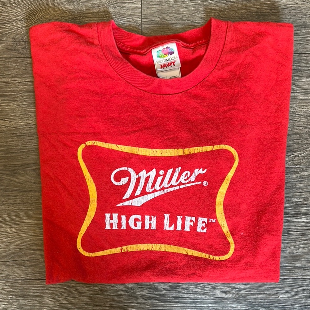 MILLER HIGH LIFE Red Size Large T-Shirt BEER T